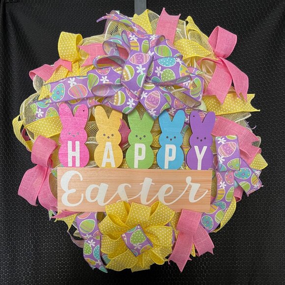 Happy Easter Deco Mesh Wreath - Picture 2 of 2
